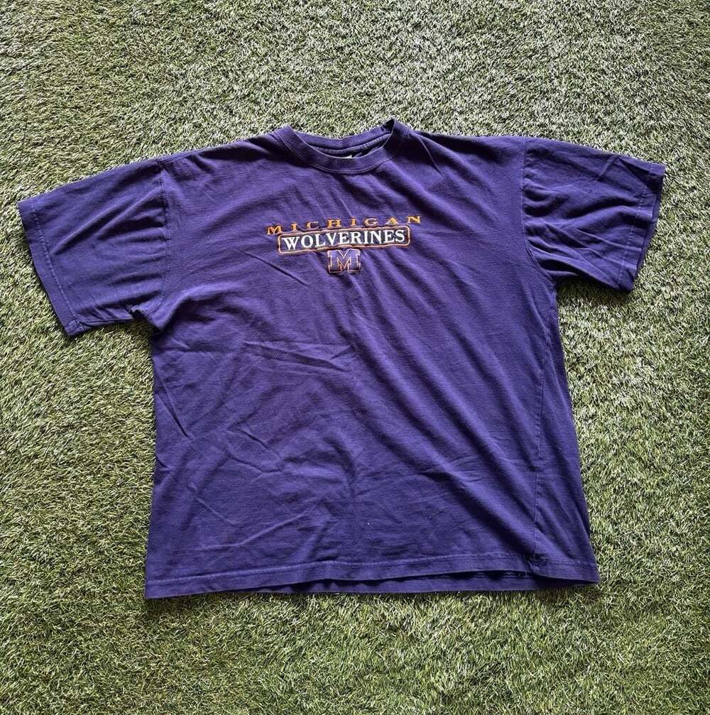 Vintage ProEdge Michigan Wolverines Navy Blue Embroidered Graphic T-Shirt
